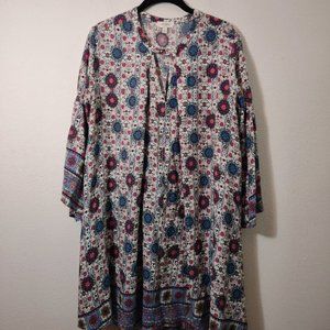 Umgee Print Key Hole Bell Sleeve Dress S